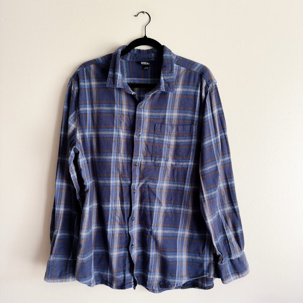 Eddie Bauer Blue + Brown Plaid Lightweight Flannel Button Up - XL